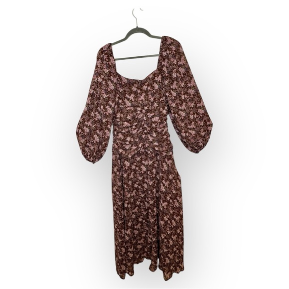 ASTR The Label Brown Floral Ruched Maxi Dress Puff Sleeve Romantic Small NWT - Picture 5 of 11